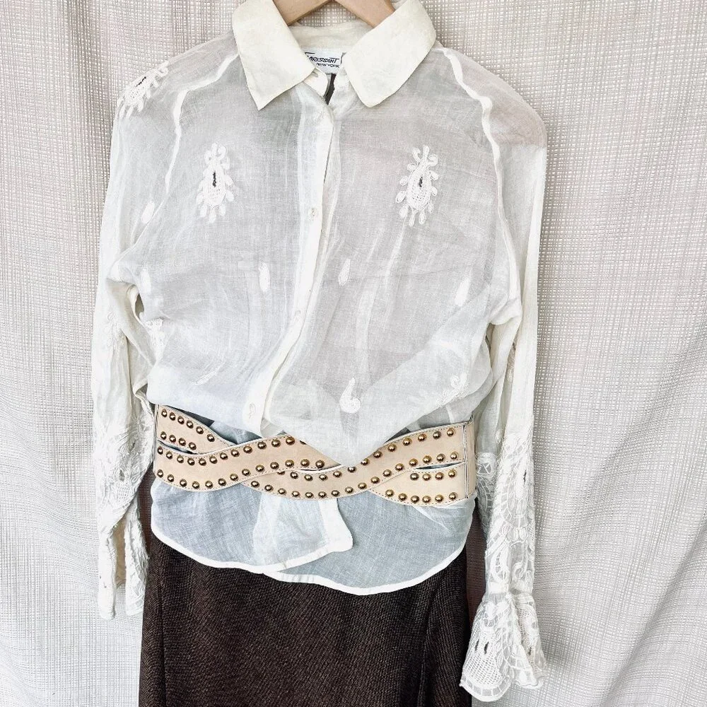 Vintage Wide Statement Suede Leather Corset Belt Gold Studs Boho Maximalist
